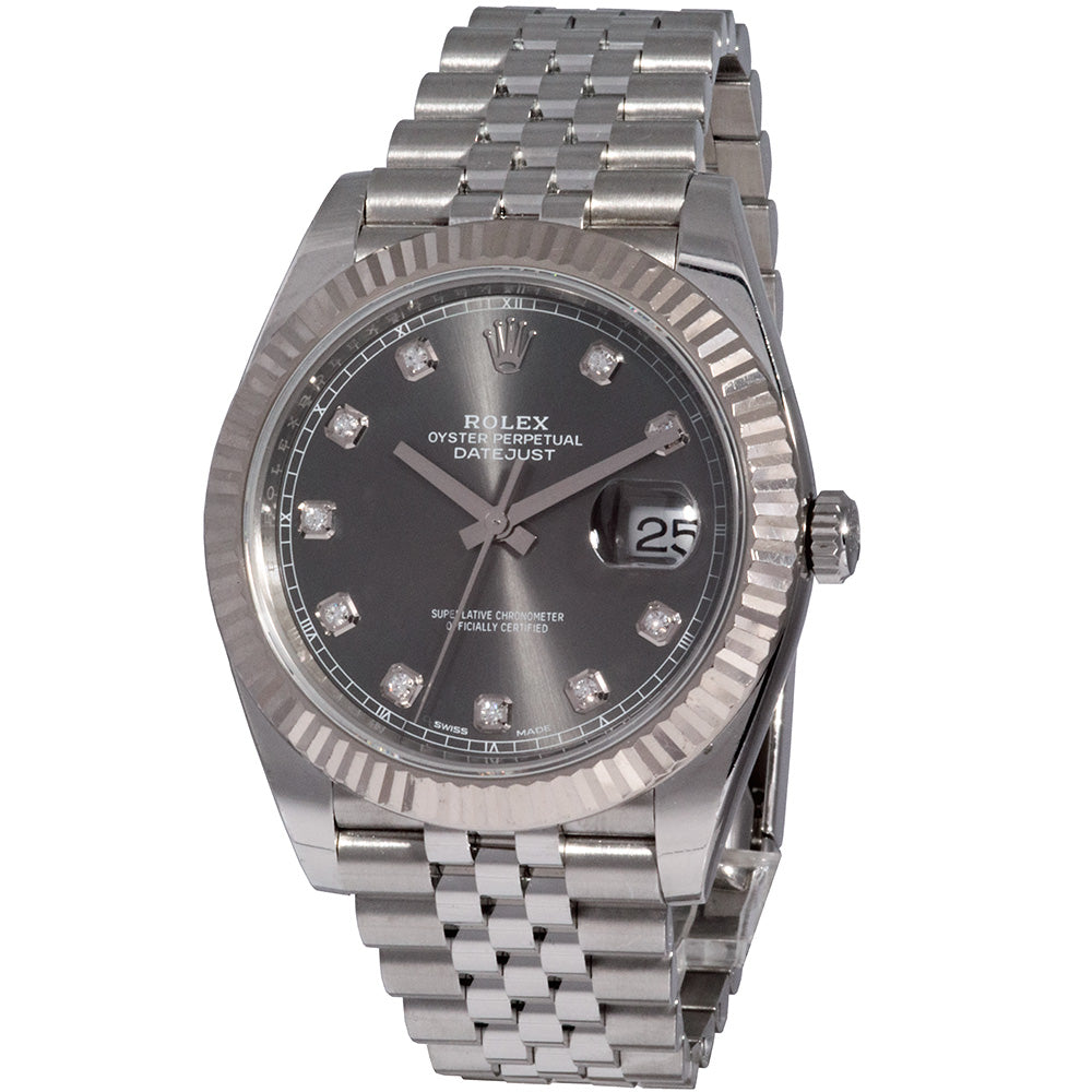 Classic Rhodium Diamond Dial Watch – 41mm