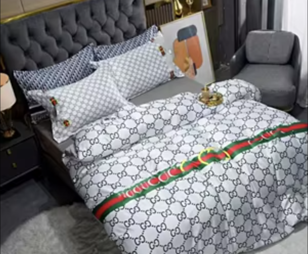 Luxury Monogram-Inspired King Duvet Cover Set – Graphite Gray