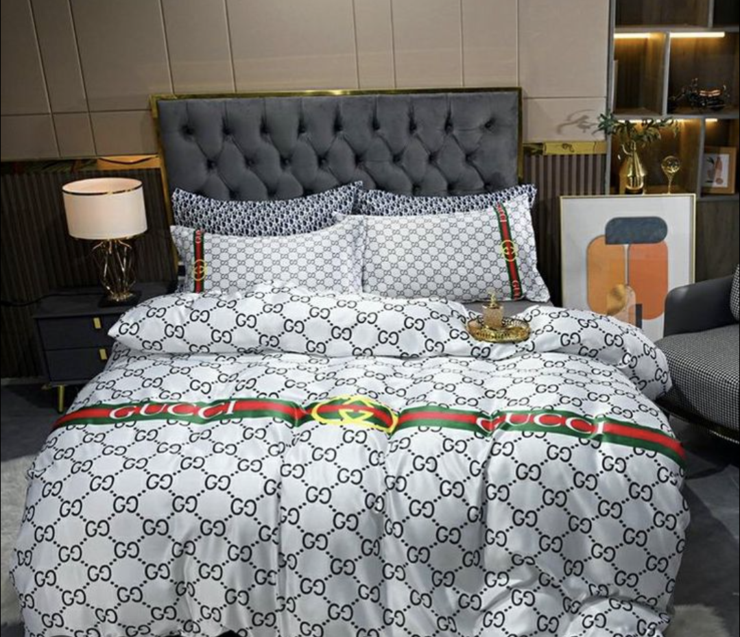 Luxury Monogram-Inspired King Duvet Cover Set – Graphite Gray