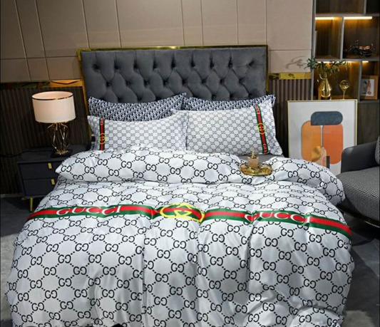 Luxury Monogram-Inspired King Duvet Cover Set – Graphite Gray